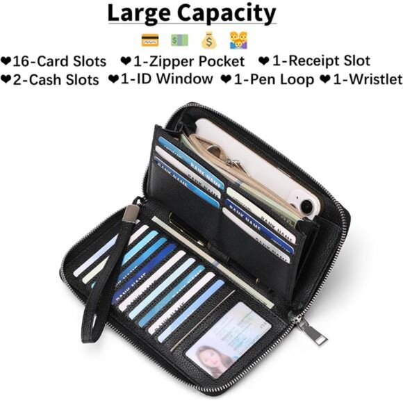 New Womens Wallet RFID Blocking Leather Zip Around Wallet Large Capacity - Picture 3 of 6